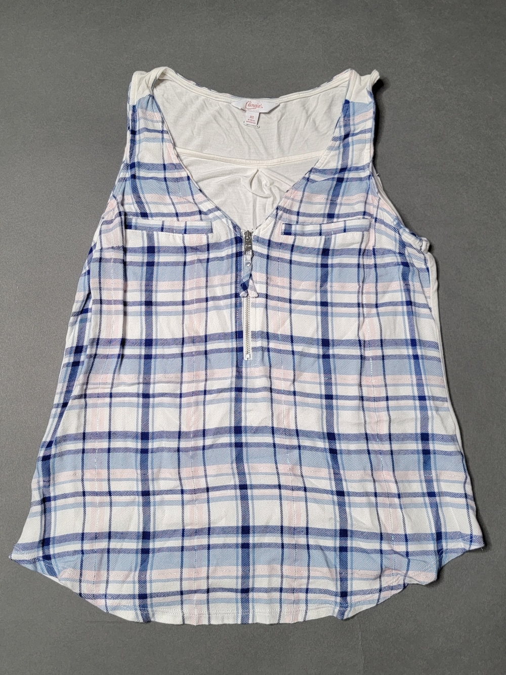 Candie's Blue & White Plaid Zip-Front Tank Top